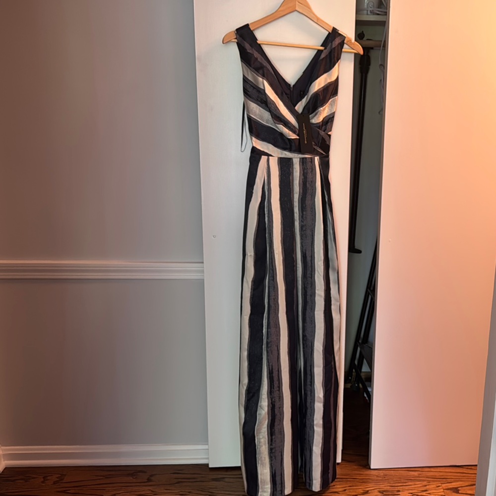 Donna Karan Ball Gown Size 4, (NWT), Blue & White Striped,Elegant BlackTie Dress
